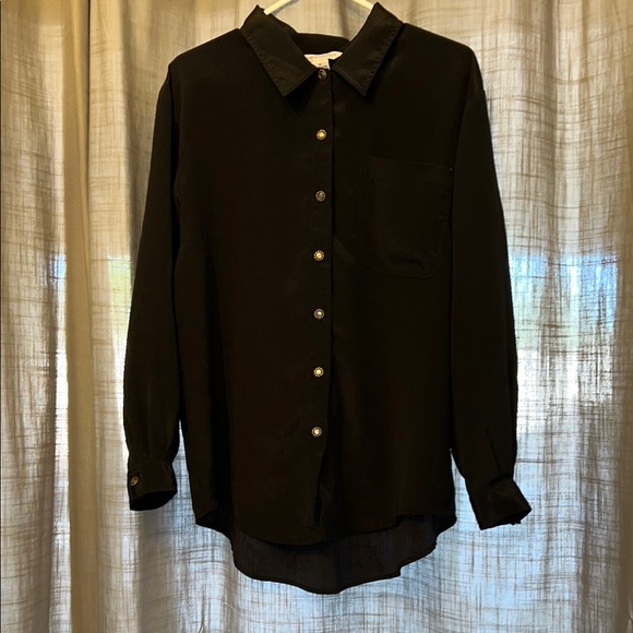 Vintage Tops - Classic Black Button Down Blouse